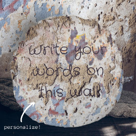 抽象芸術ブルー&ベージュ（ひび割れた壁） ラウンドクッション