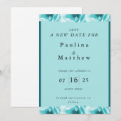 抽象芸術ブルー&ホワイト花模様日付の変更 招待状 (正面/裏面)