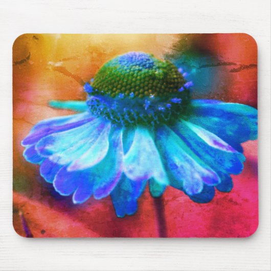 抽象芸術ブルー《植物》百日草フラワーアート マウスパッド (正面)