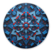 抽象芸術ブルー（赤いドット） セラミックノブ (正面)