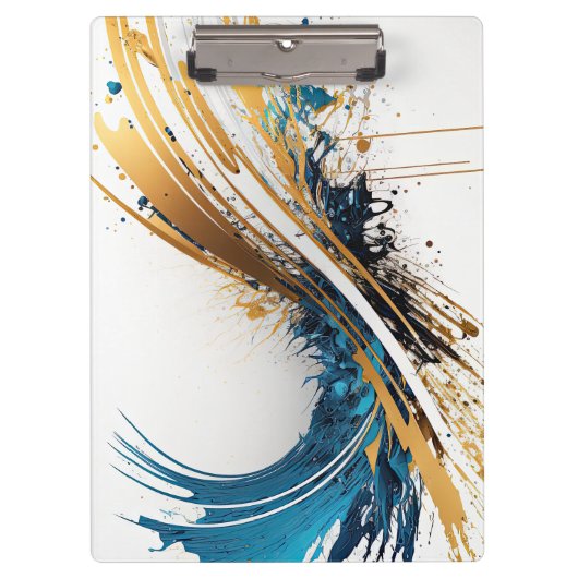 抽象芸術ブルー&金ゴールドクリップボード – ダイナミックデザイン クリップボード (正面)