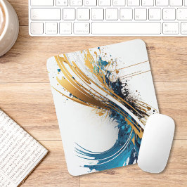 抽象芸術ブルー&金ゴールドマウスパッド – ダイナミックデザイン マウスパッド