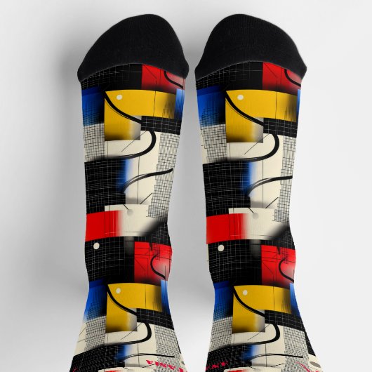 抽象芸術ブロック付き幾何モダンソックス ソックス (上部)