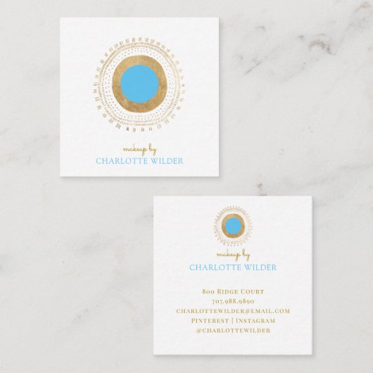 抽象芸術ブロンズティール(緑がかった色)サークルのメイクアップアーティスト スクエア名刺 (正面/裏面)