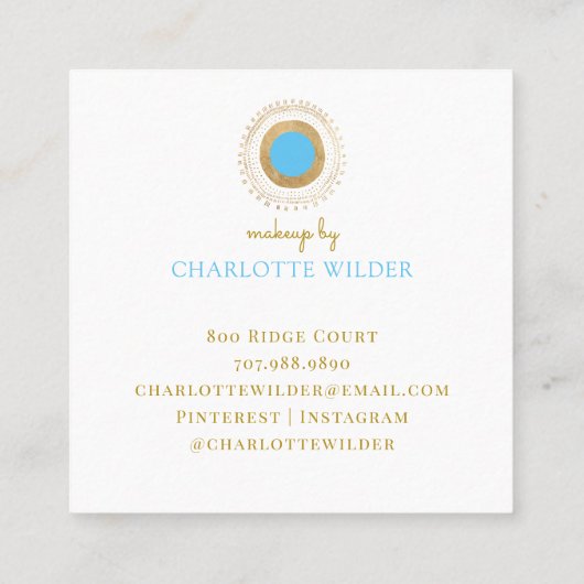 抽象芸術ブロンズティール（緑がかった色）サークルのメイクアップアーティスト スクエア名刺 (裏面)