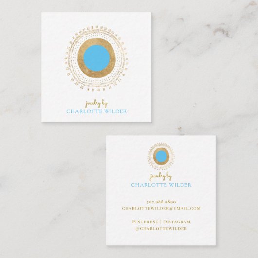 抽象芸術ブロンズティール(緑がかった色)サークルジュエリーメーカー スクエア名刺 (正面/裏面)