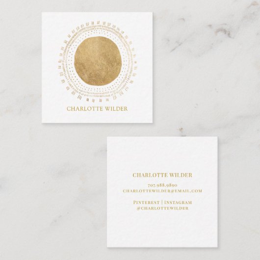 抽象芸術ブロンズ箔円 スクエア名刺 (正面/裏面)