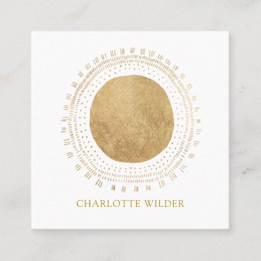 抽象芸術ブロンズ箔円 スクエア名刺 (正面)