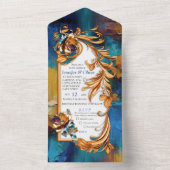 抽象芸術ブロンズ、金ゴールドブルーバロックスタイル オールインワン招待状 (内側)