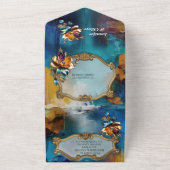 抽象芸術ブロンズ、金ゴールドブルーバロックスタイル オールインワン招待状 (外側)