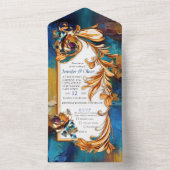 抽象芸術ブロンズ、金ゴールドブルーバロックスタイル オールインワン招待状 (内側)