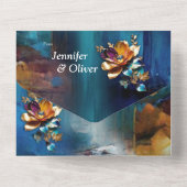 抽象芸術ブロンズ、金ゴールドブルーバロックスタイル オールインワン招待状 (裏面)