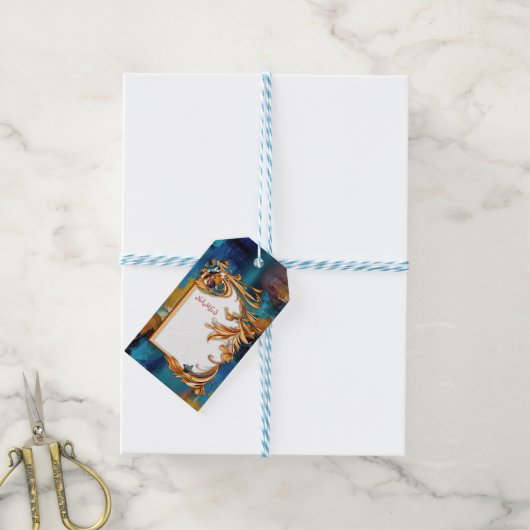 抽象芸術ブロンズ、金ゴールドブルーバロックスタイル ギフトタグ (より糸付き)