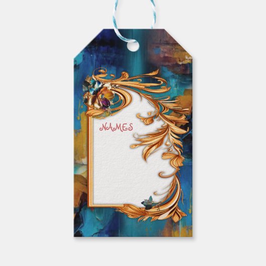 抽象芸術ブロンズ、金ゴールドブルーバロックスタイル ギフトタグ (正面)