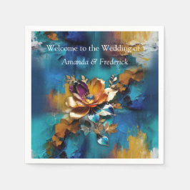 抽象芸術ブロンズ、金ゴールドブルーバロックスタイル スタンダードカクテルナプキン