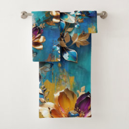 抽象芸術ブロンズ、金ゴールドブルーバロックスタイル バスタオルセット