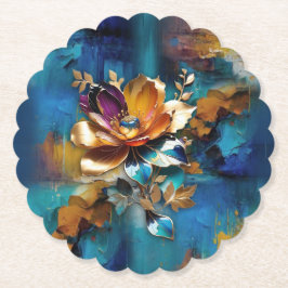 抽象芸術ブロンズ、金ゴールドブルーバロックスタイル ペーパーコースター