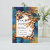 抽象芸術ブロンズ、金ゴールドブルーバロックスタイル 出欠カード (スタンド正面)