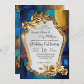 抽象芸術ブロンズ、金ゴールドブルーバロックスタイル 招待状 (正面/裏面)