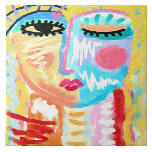 抽象芸術ブロンドポートレートの女性 タイル (正面)