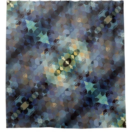 抽象芸術プラムアクアと金ゴールド三角形 シャワーカーテン (正面)