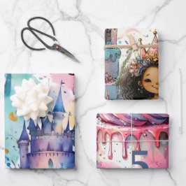 抽象芸術プリンセス城魔法おとぎ話の誕生日 ラッピングペーパーシート