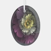 抽象芸術プルカーキグレーフラクタルフラワーサークル ガラスオーナメント (正面左)