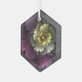 抽象芸術プルカーキグレーフラクタルフラワー六角 ガラスオーナメント (正面左)