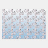 抽象芸術ベビーブルー&ピンクパステルフローラ ラッピングペーパーシート (正面2)