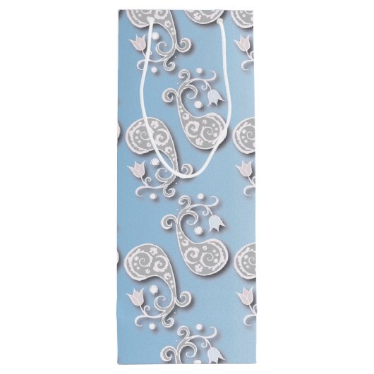 抽象芸術ベビーブルー&ピンクパステルフローラ ワインギフトバッグ (裏面)