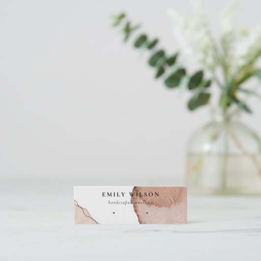 抽象芸術ベージュブラウンウォーターカラーイヤリングディスプレイ スキニー名刺 (スタンド正面)