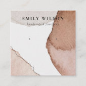 抽象芸術ベージュブラウンウォーターカラーイヤリングディスプレイ スクエア名刺 (正面)