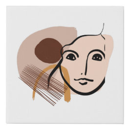 抽象芸術ベージュブラウンオレンジフェイシャルウォールアート フェイクキャンバスプリント