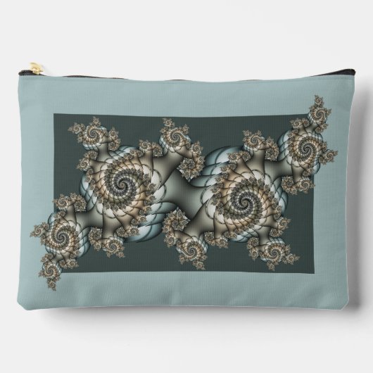 抽象芸術ベージュライトブルーフラクタルアートらせん状 アクセサリーポーチ (正面)