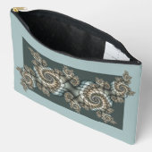 抽象芸術ベージュライトブルーフラクタルアートらせん状 アクセサリーポーチ (見開き)