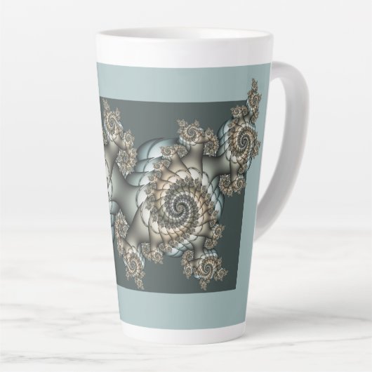 抽象芸術ベージュライトブルーフラクタルアートらせん状 カフェラテマグ (右アングル)