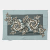 抽象芸術ベージュライトブルーフラクタルアートらせん状 キッチンタオル (横)