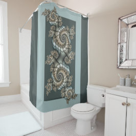 抽象芸術ベージュライトブルーフラクタルアートらせん状 シャワーカーテン