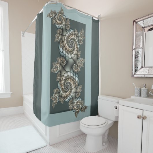 抽象芸術ベージュライトブルーフラクタルアートらせん状 シャワーカーテン (インサイチュ)