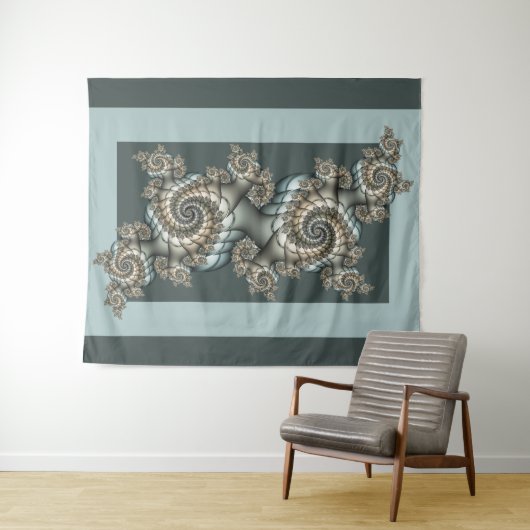 抽象芸術ベージュライトブルーフラクタルアートらせん状 タペストリー (インサイチュ(横))