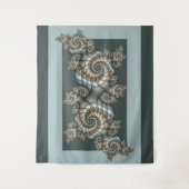 抽象芸術ベージュライトブルーフラクタルアートらせん状 タペストリー (正面)