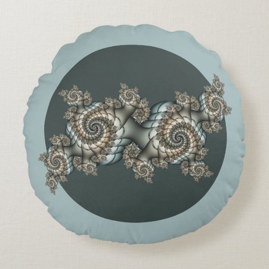 抽象芸術ベージュライトブルーフラクタルアートらせん状 ラウンドクッション (正面)