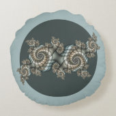 抽象芸術ベージュライトブルーフラクタルアートらせん状 ラウンドクッション (裏面)