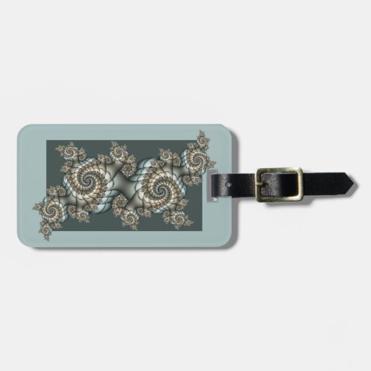 抽象芸術ベージュライトブルーフラクタルアートらせん状 ラゲッジタグ (正面横)