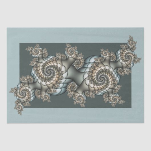 抽象芸術ベージュライトブルーフラクタルアートらせん状 薄葉紙 (正面)