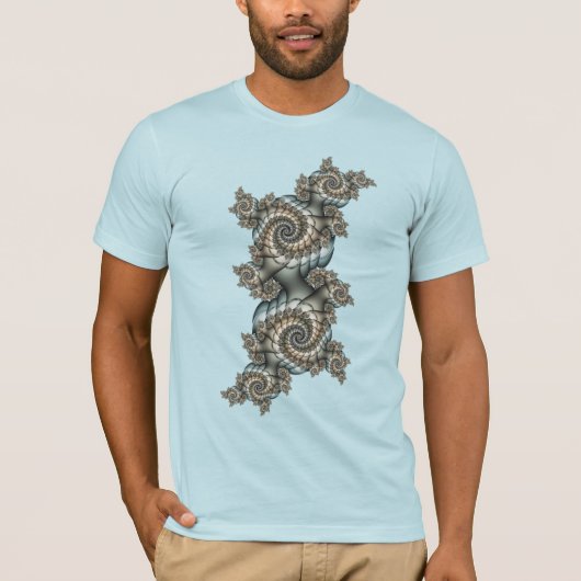 抽象芸術ベージュライトブルーフラクタルアートらせん状 Tシャツ (正面)