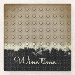 抽象芸術ベージュ、グレー、ブロンズヴィンテージパターン ガラスコースター