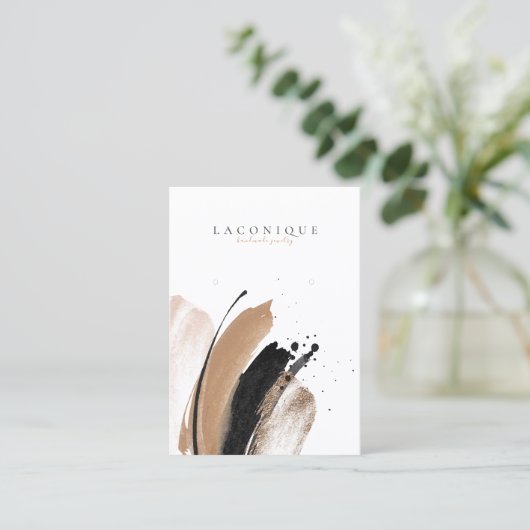 抽象芸術ベージュ&金ゴールドウォーターカラージュエリーディスプレイB 名刺 (スタンド正面)