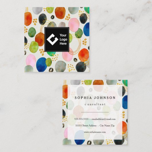 抽象芸術ペブル金ゴールドグリッターアート名刺 スクエア名刺 (正面/裏面)