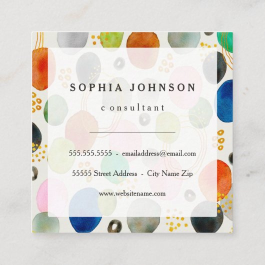 抽象芸術ペブル金ゴールドグリッターアート名刺 スクエア名刺 (裏面)